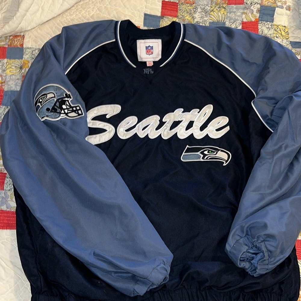 Y2K Seattle Seahawks pullover windbreaker lined jacket sweatshirt embroidered XL